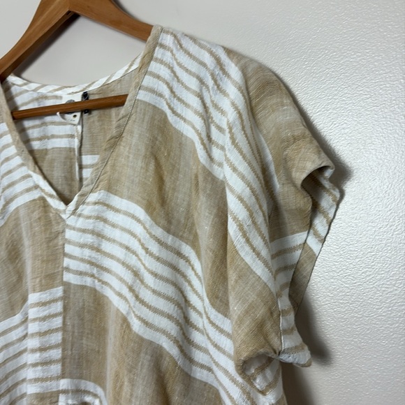 Anthropologie Akemi + Kin 100% Linen Tunic Oversized Coverup Sleeve Striped Sz M - Picture 13 of 14